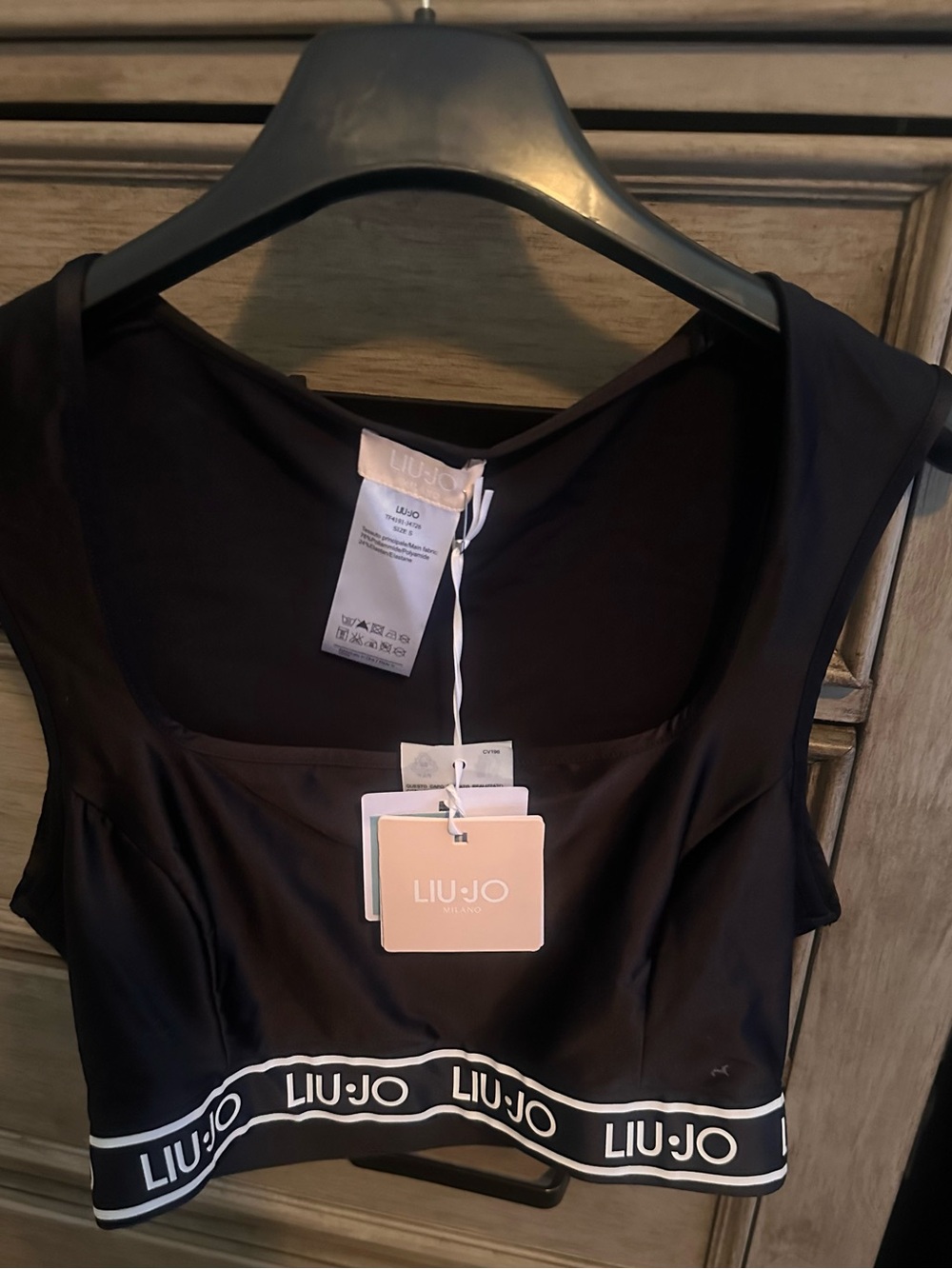 LIU·JO Black Crop Tank Top with Branded Elastic Hem